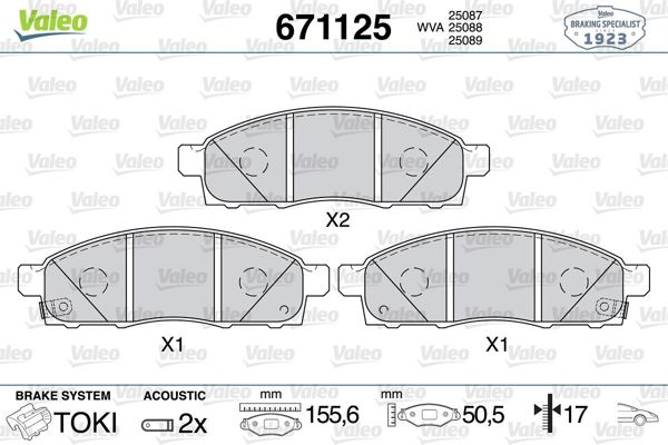 VALEO 671125 | Fren Balatası Ön Nissan Evalıa Nv200 1.5 1.6 16V 10 -