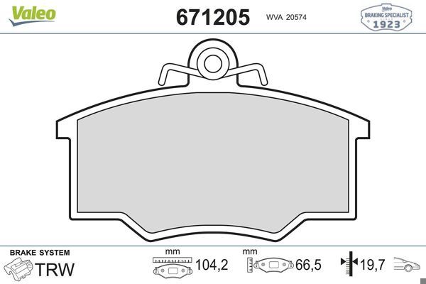VALEO 671205 | Fren Balatası Ön Wva 20574 Audi A80 A100