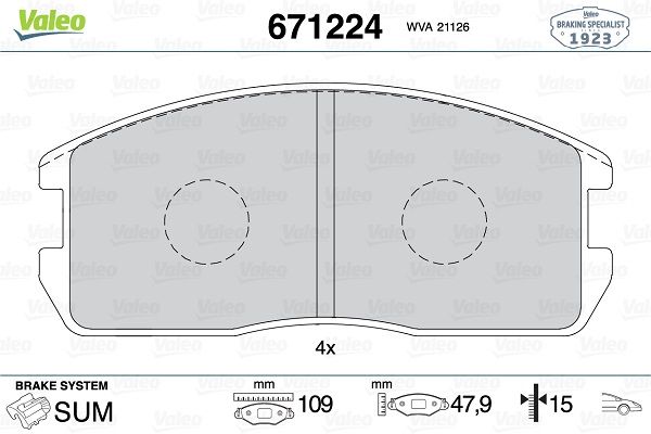 VALEO 671224 | Fren Balatası Ön-Mitsubishi Lancer 84-91 Colt 84-91