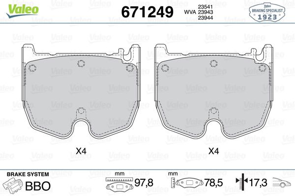 VALEO 671249 | Fren Balatası Ön C219 CLS 55 Amg 05-10 W211 E55 Amg 02-08 W220 S65 Amg 01-05