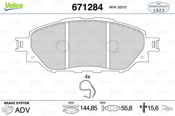 VALEO 671284 | Balata Fren Ön (Toyota Hilux Pick-Up 2.5 D-4D 2007 / Hilux Vıgo 12 / 4×4 / Hilux Revo 15 / 4×4)
