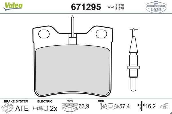 VALEO 671295 | Fren Balatası Arka Fişli Wva 21279 Peugeot 406 605