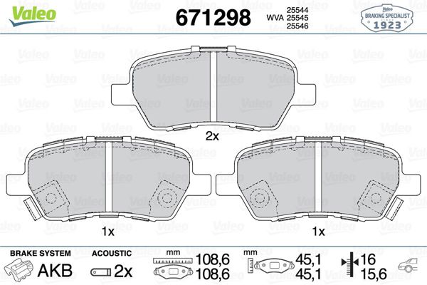 VALEO 671298 | Fren Balatası Arka-Honda Gac Odyssey 09-14 Dongfeng Elysıon 12 -