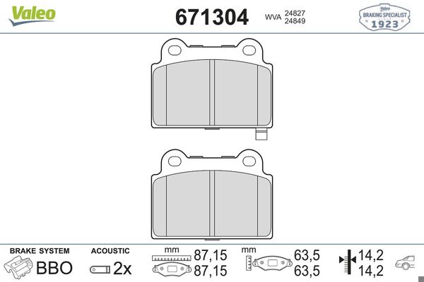 VALEO 671304 | Balata Fren Arka-(Mitsubishi: Lancer 2.0 08-15 Evo-X)