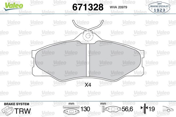 VALEO 671328 | Fren Balatası Ön Wva 20979 VW: T 2