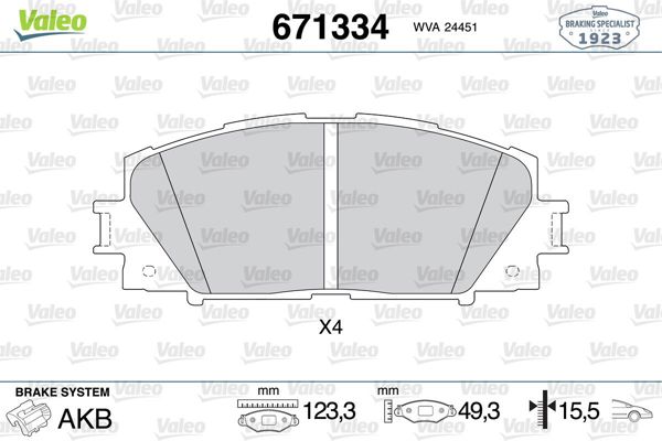 VALEO 671334 | Fren Balatası Ön-Toyota Prıus 1.8 09-Toyota Prıus Phv 1.8 16 -