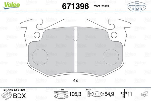 VALEO 671396 | Fren Balatası Arka Renault 11 84-88 9 Turbo 84-89 5 Super Cınque 85-90