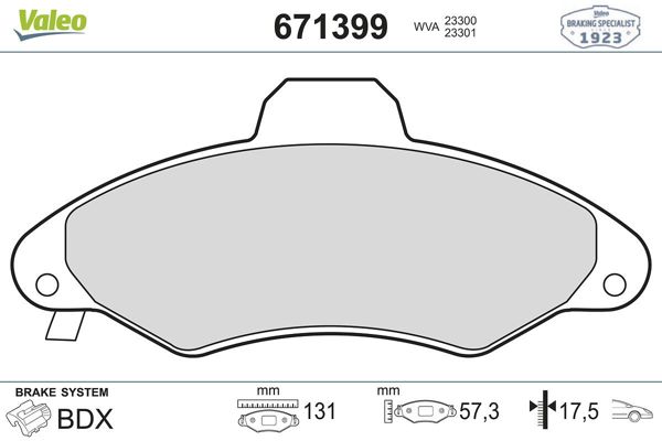 VALEO 671399 | Ön Fren Balatası Ford Escort-1.4-1.6-1.8 90-95 (Fıssız-Sekmansız) 19mm