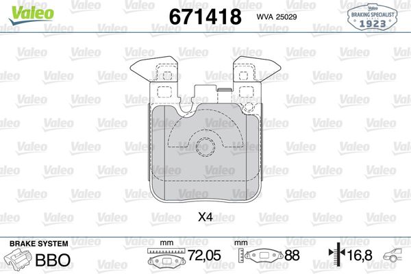 VALEO 671418 | Fren Balata Arka 11-1-Seri (F20-F21) 3-Seri (F30-F31-F34-F35-F80)