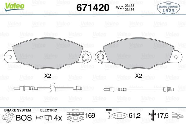 VALEO 671420 | Fren Balatası Ön Wva 23134 Citroen Xantia Xm 2.0 96-00
