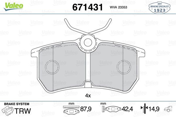 VALEO 671431 | Fren Balatası Arka Ford Fiesta VI 1.5Tdcı 2012 -