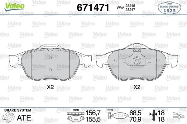 VALEO 671471 | Ön Fren Balatası Laguna II 1.6 16V 1.8 16V 1.9 3,0 V6 Megane II 05-1.6 16V 1,5 2.0 1.9