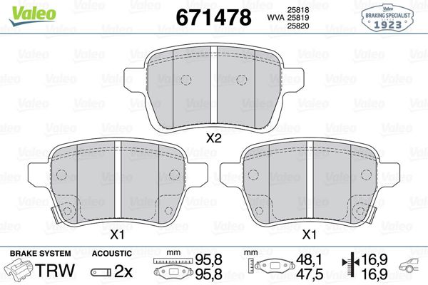 VALEO 671478 | Fren Balata Arka 15-Corsa.E