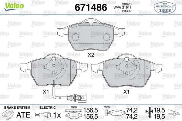 VALEO 671486 | Ön Fren Balatası-Kablolu (VW Golf 98-06 Polo 05-10 Audi A3 97-03 Seat Leon 00-06)