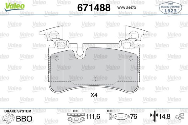 VALEO 671488 | Fren Balatası Arka W204 Amg 08-14 S204 Amg 08-14 W211 Amg 06-08 C204 Amg 11-C218 Amg 11-17 W212 Amg 11-16