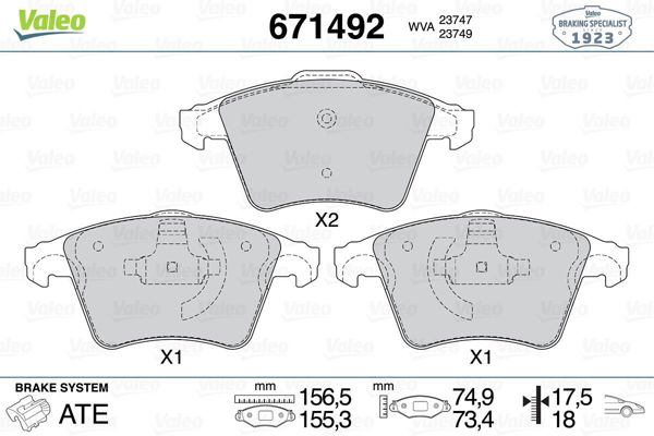 VALEO 671492 | Fren Balatası Ön (156mm) T5 03= > (16 Inc)