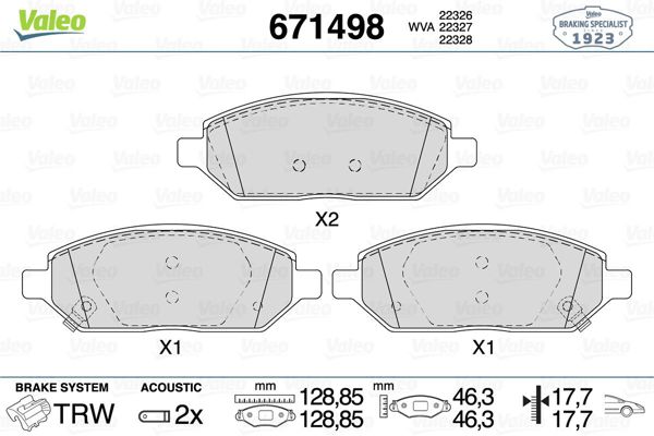 VALEO 671498 | Fren Balatası Ön Opel Karl 1.0 15-Vauxhall Vıva 1.0 15 -