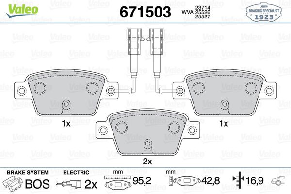 VALEO 671503 | Fren Balatası Arka Fiat Stilo 1.6 1.8 2.4-16.9 mm