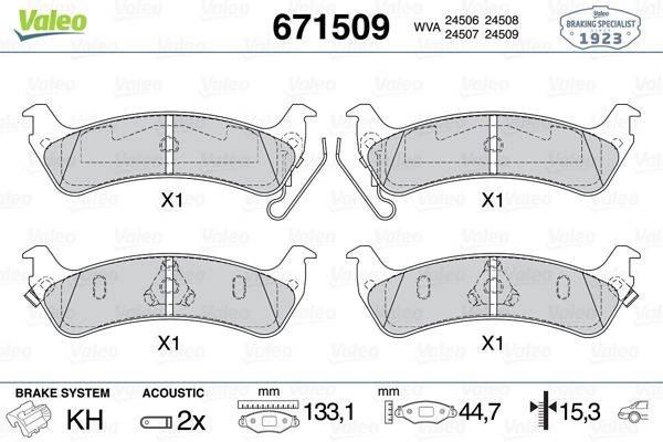 VALEO 671509 | Fren Balatası Arka Wva 23425 Jeep Cherokee 4.0I V6