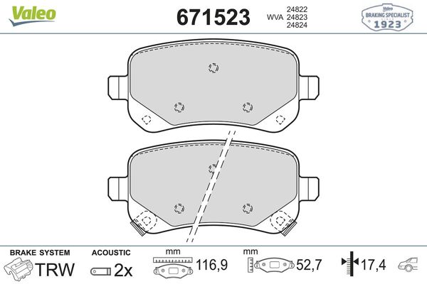 VALEO 671523 | Fren Balatası Arka-Fiat Freemont 2.0 JTD