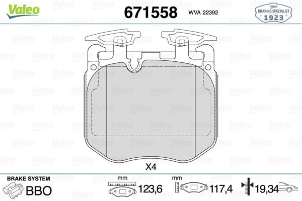 VALEO 671558 | Fren Balata Ön 19-3-Seri (G20-G80) 5-Seri (G30-F90) 7-Seri (G11-G12) X5-X6-X7