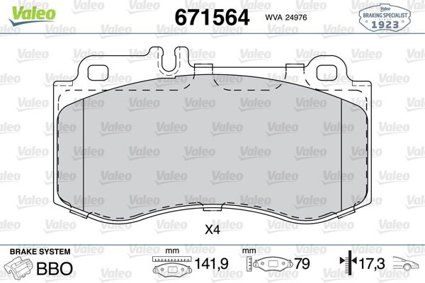 VALEO 671564 | Fren Balatası Ön X218 14-17 C218 14-17 W212 13-15 S212 13-16