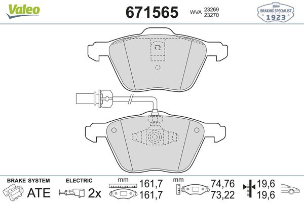 VALEO 671565 | Fren Balatası Ön-VW Sharan 01-10 Transporter 99-04 Seat Alhambra 01-10