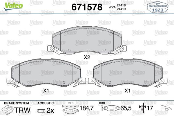 VALEO 671578 | Fren Balatası Opel Insignia A (17 + Inch) Ön