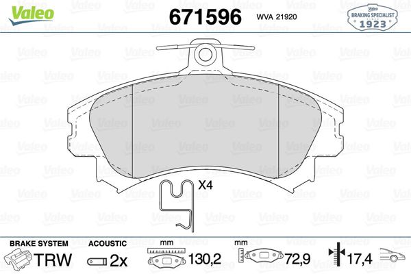 VALEO 671596 | Fren Balata Ön 04-Colt 1.3-1.5