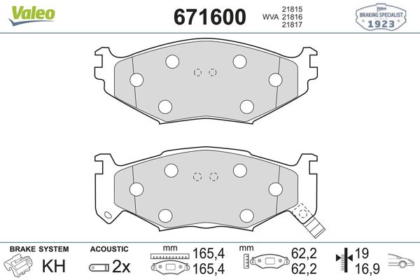 VALEO 671600 | Fren Balatası Ön Chrysler Daytona 87-93 Chrysler Grand Voyager 90-95