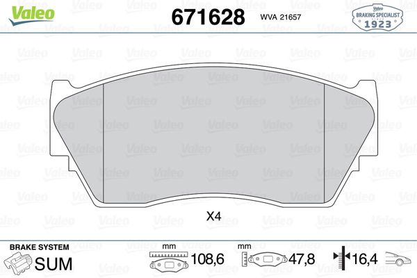 VALEO 671628 | Fren Balatası Ön-Nissan Sunny 90-96