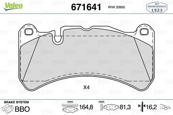 VALEO 671641 | Fren Balatası Ön Mercedes Clk55 Amg 02-06 Clk63 Amg 06-10 Slk55 Amg 04-11