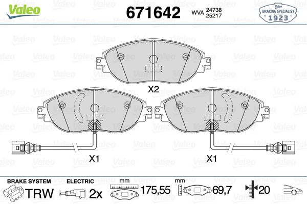 VALEO 671642 | Fren Balatası Ön VW Tiguan L 17 -