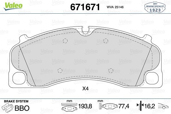 VALEO 671671 | Fren Balatası Ön Porsche 911 Cabrıolet 3.4 Carrera Boxster 981 Cayman 981 2.7 S 3.4 13 -