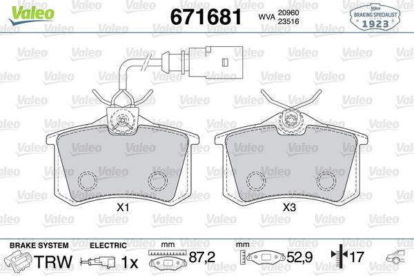 VALEO 671681 | Fren Balatası Arka VW Sharan 1.8 T 20V 2.0 Tdı 00-10 Ford Galaxy 1.9 TDI 95-06