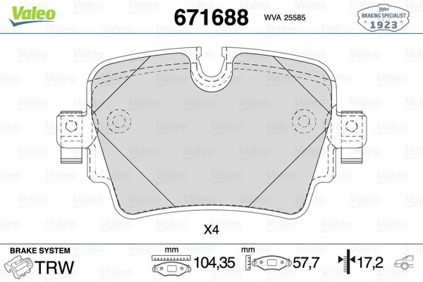 VALEO 671688 | Fren Balatası Arka Jaguar F-Type 3.0 5.0 12-Xj 2.0 3.0 3.0D 5.0 09 -