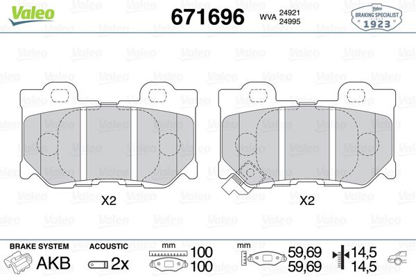 VALEO 671696 | Balata Fren Arka-(Nissan:370Z 2006-Infiniti Fx30 3.0 Dt / Fx37 3.7 / Infiniti G7 3.7 / Q50 / Q60 / Q70