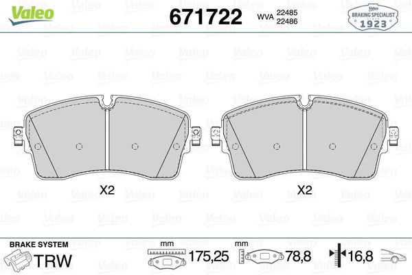 VALEO 671722 | Fren Balatası Ön Land Rover Discovery Discovery Sport Range Rover Evoque