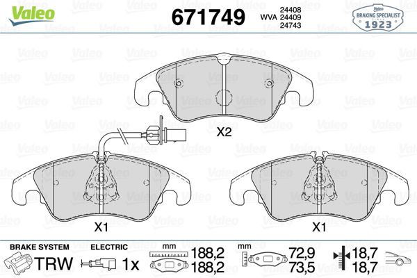 VALEO 671749 | Ön Fren Balatası Audi A6 A7 Q5