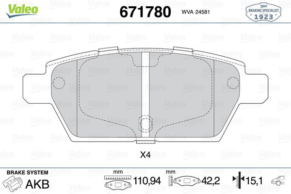 VALEO 671780 | Balata Fren Arka-(Mazda-6 03-08 2.3 T)