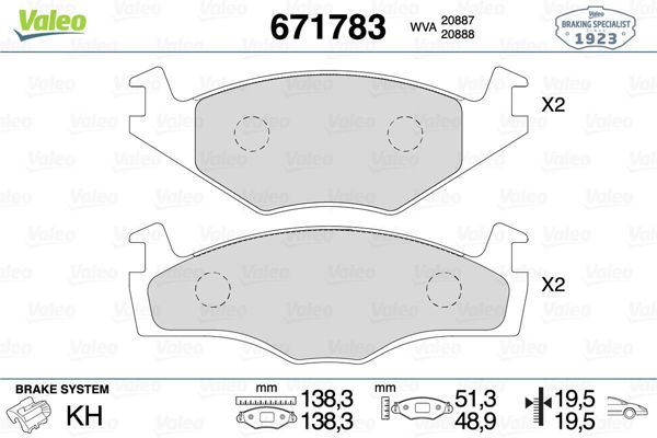 VALEO 671783 | Fren Balatası Ön (137mm) Golf III Passat 87= >