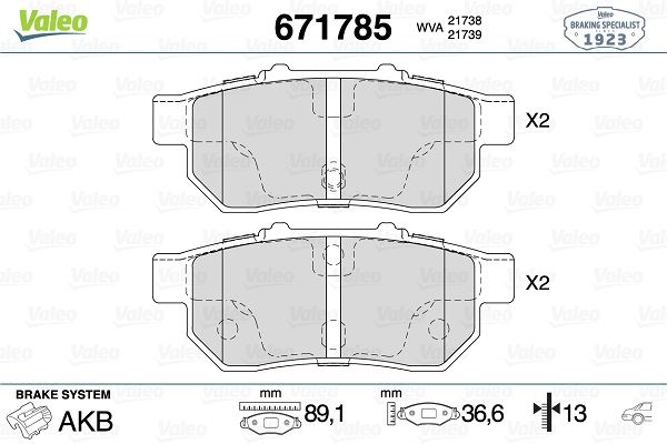 VALEO 671785 | Fren Balata Arka 92-95 Civic 96-Euro Civic-Jazz