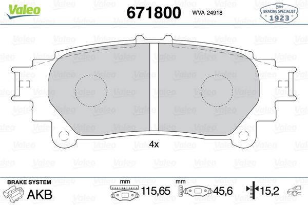 VALEO 671800 | Fren Balatası Arka Toyota Prıus Plus 1.8 Hybrıd