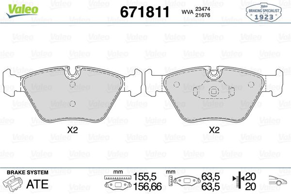 VALEO 671811 | Fren Balatası Ön (BMW E46 3.25-3.30 / X3 (E83))