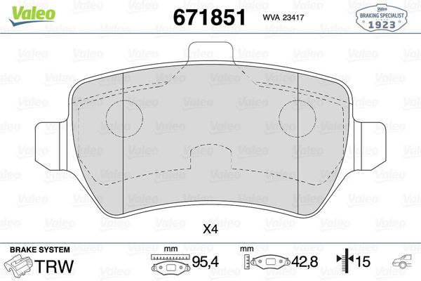 VALEO 671851 | Fren Balatası Arka Opel Astra G-Zafira 01-15mm