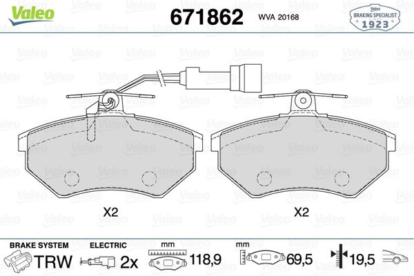VALEO 671862 | Fren Balatası Ön Audi 80 86-91 Audi 90 87-91