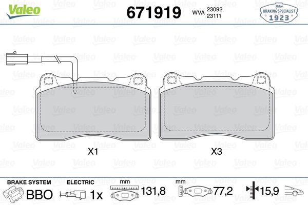 VALEO 671919 | Fren Balatası Ön Alfa Romeo 147 156 159 3.2Jts 2.4Jtdm 05-166 2.0 2.5 3.0 00 Spıder 3.2Jts 06