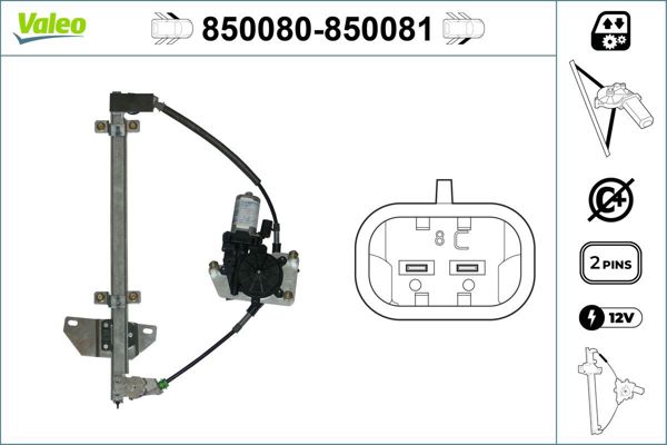 VALEO 850080 | Cam Krıkosu Ön Sol-(Elektırıklı-Motorlu)-(Nissan Primera-P11 96 / 01)