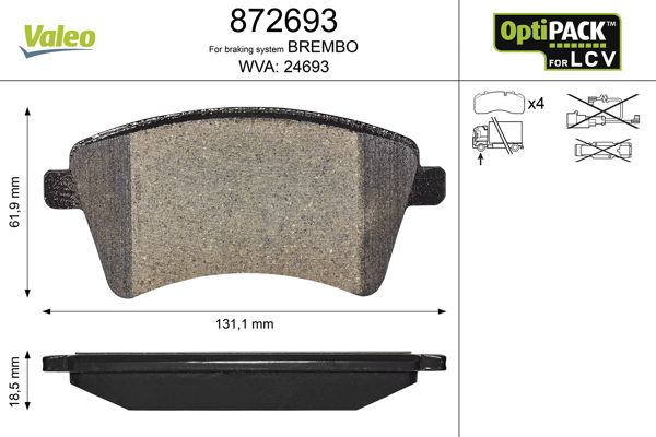 VALEO 872693 | Fren Balatası Ön Kangoo III Mercedes Cıtan 2012 / 16mm
