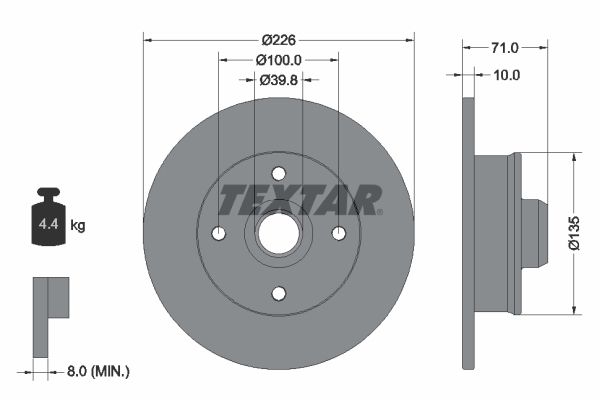 TEXTAR 92041803 | Fren Diski VW Golf III Arka | 2 Adet